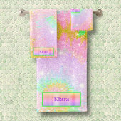 Regenboog Tie Dye Glitter Aangepaste naam Badhandd Bad Handdoek