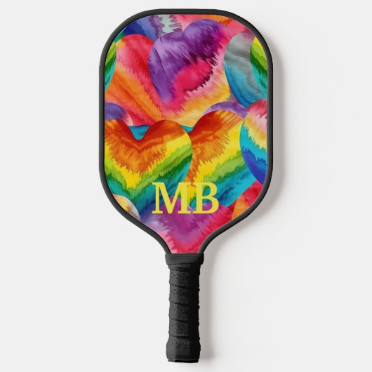 Regenboog Tie Dye Harten Monogram Pickleball Paddle (Achterkant)