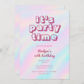 Regenboog Tie Dye Hologram Pastel Feest Uitnodigin Kaart (Voorkant / Achterkant)