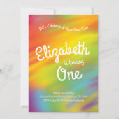 Regenboog Tie Dye Kinderen 1e Verjaardagsfeestje Kaart (Voorkant)