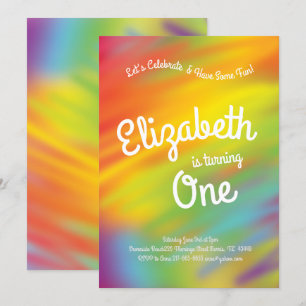 Regenboog Tie Dye Kinderen 1e Verjaardagsfeestje Kaart