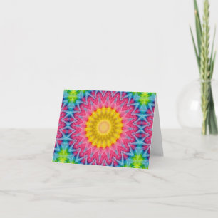 Regenboog Tie-Dye Mandala met Levendige Symmetrie Kaart