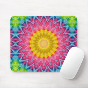 Regenboog Tie-Dye Mandala met Levendige Symmetrie Muismat