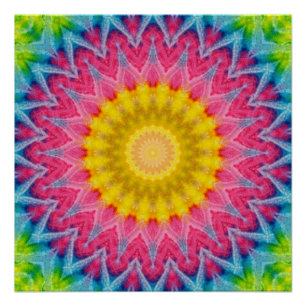 Regenboog Tie-Dye Mandala met Levendige Symmetrie Perfect Poster
