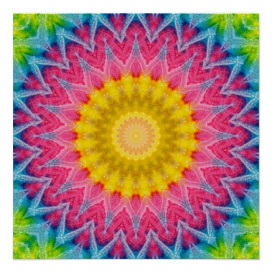 Regenboog Tie-Dye Mandala met Levendige Symmetrie Perfect Poster (Voorkant)