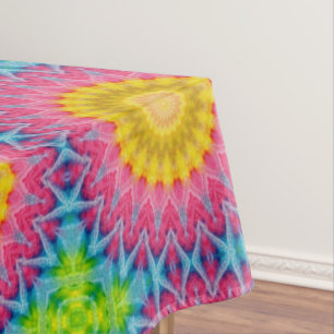 Regenboog Tie-Dye Mandala met Levendige Symmetrie Tafelkleed