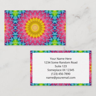 Regenboog Tie-Dye Mandala met Levendige Symmetrie Visitekaartje