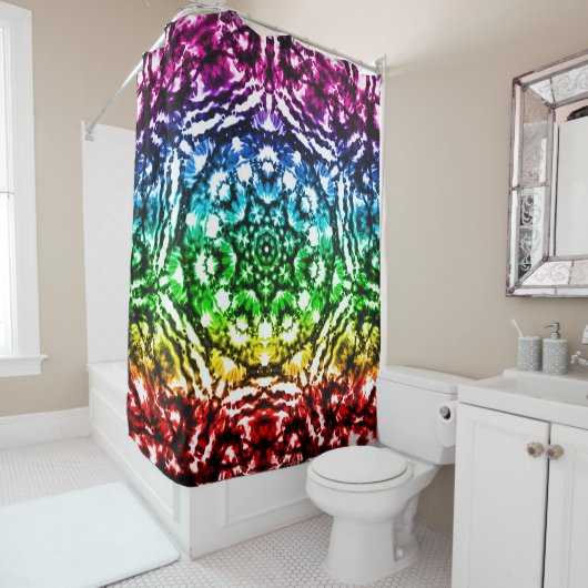 Regenboog Tie Dye Mandala Ster Douchegordijn (In situ)