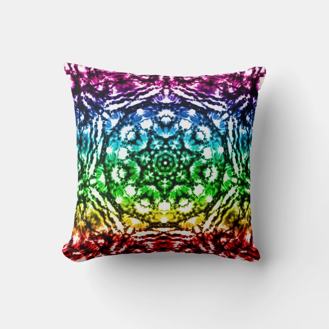 Regenboog Tie Dye Mandala Ster Kussen (Voorkant)