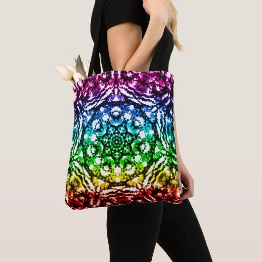 Regenboog Tie Dye Mandala Ster Tote Bag (Dichtbij)