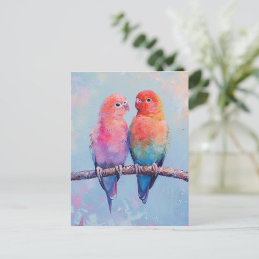 Regenboog Tortelduifjes Briefkaart (Staand voorkant)