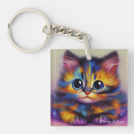 Regenboog Tortie Kitten Acrylsleutelhanger Sleutelhanger