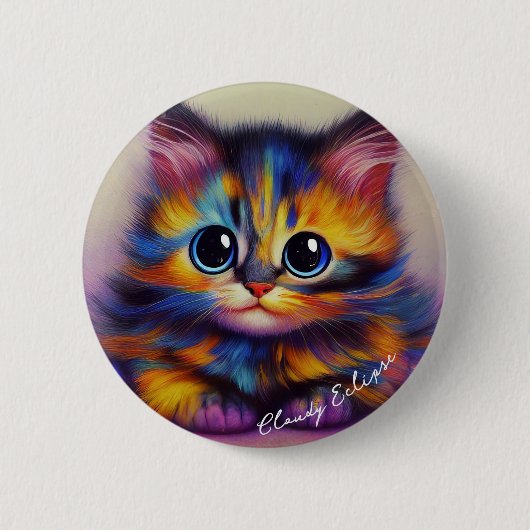 Regenboog Tortie Kitten Knop Ronde Button 5,7 Cm (Voorkant)