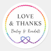 Regenboog Touw Hart Nautische LGBT Bruiloft Dank u Ronde Sticker (Voorkant)