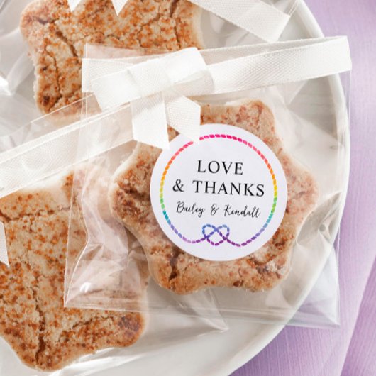 Regenboog Touw Hart Nautische LGBT Bruiloft Dank u Ronde Sticker