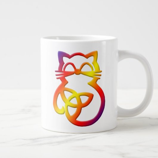Regenboog Trinity Knot Keltische Kat Jumbo Mok (Rechts)
