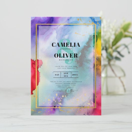 REGENBOOG TROUWKAART INKT LeahG Kaart (Staand voorkant)