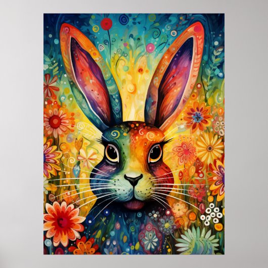 Regenboog Tuin Konijn Bunny Poster (Voorkant)