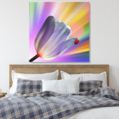 Regenboog, Tulpen en Ladybug Canvas Afdruk (Insitu (Slaapkamer))
