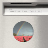 Regenboog, tulpen en windmolen ronde magneet (Insitu (Vaatwasser))
