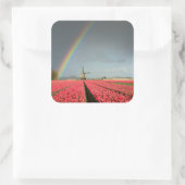Regenboog, tulpen en windmolen sticker (Tas)