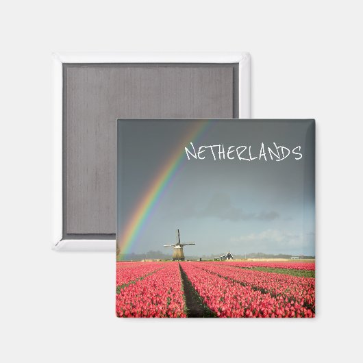 Regenboog, tulpen en windmolen tekstmagneet magneet (Voorkant / Achterkant)