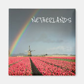 Regenboog, tulpen en windmolen tekstmagneet magneet (Voorkant)
