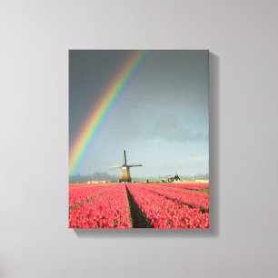 Regenboog, tulpen en windmolen verticale canvas pr