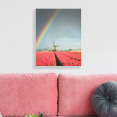 Regenboog, tulpen en windmolen verticale canvas pr afdruk (Insitu (Woonkamer))