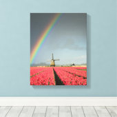Regenboog, tulpen en windmolen verticale canvas pr afdruk (Insitu (Houten vloer))