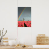 Regenboog, tulpen en windmolen verticale poster (Keuken)