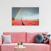 Regenboog, tulpen en windmolendoek canvas afdruk (Insitu (Woonkamer))
