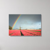 Regenboog, tulpen en windmolendoek canvas afdruk (Voorkant)