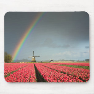 Regenboog, tulpen en windmolenmousepad muismat