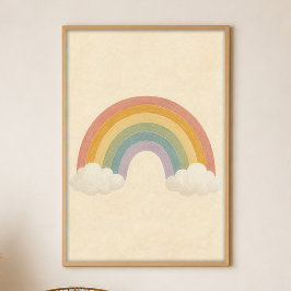 Regenboog Tussen Wolken Gouache Boho Kunst Poster