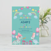 Regenboog twee-a-saurus 2e Verjaardagsfeest Dinosa Kaart (Staand voorkant)