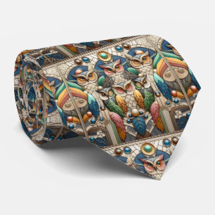 Regenboog Uil Art Deco Heren Das – Zwart, Wit & Go