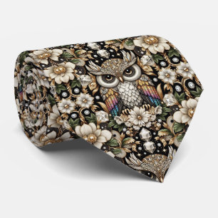 Regenboog Uil Art Deco Heren Das – Zwart, Wit & Go