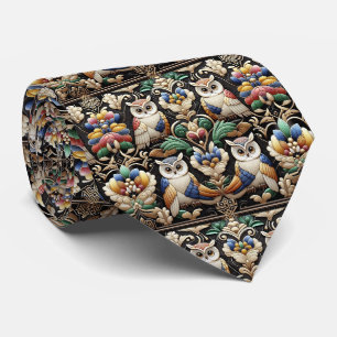 Regenboog Uil Art Deco Heren Das – Zwart, Wit & Go