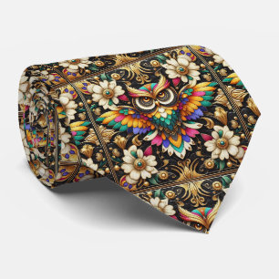 Regenboog Uil Art Deco Heren Das – Zwart, Wit & Go