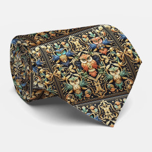 Regenboog Uil Art Deco Heren Das – Zwart, Wit & Go