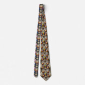 Regenboog Uil Art Deco Heren Das – Zwart, Wit & Go (Achterkant)