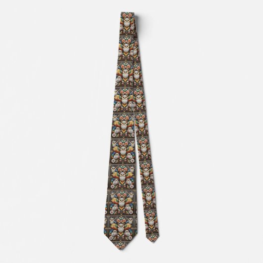 Regenboog Uil Art Deco Heren Das – Zwart, Wit & Go (Voorkant)