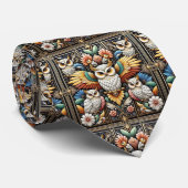 Regenboog Uil Art Deco Heren Das – Zwart, Wit & Go (Opgerold)