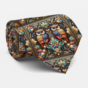 Regenboog Uil Art Deco Herenketting – Zwart, Wit & Stropdas