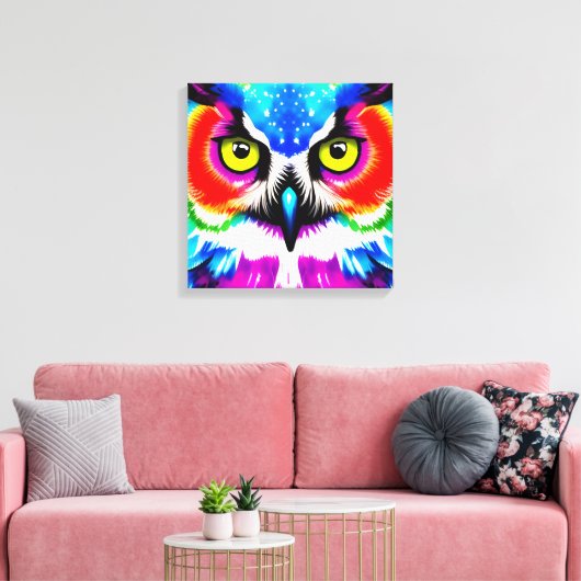 Regenboog Uil Stretched Canvas (Insitu (Woonkamer))