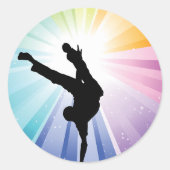 Regenboog Uitbarsting Breakdancer Silhouet Ronde Sticker (Voorkant)