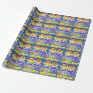 Regenboog Uitzicht "33" & "HAPPY BIRTHDAY", Wolken Cadeaupapier