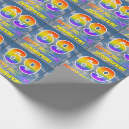 Regenboog Uitzicht "69" & "HAPPY BIRTHDAY", Wolken Cadeaupapier