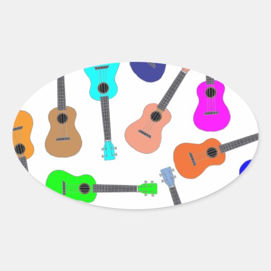 Regenboog Ukulele Ovale Sticker (Voorkant)